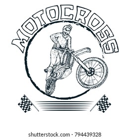 Motorcycling. Motorcyclist on a background with flags.