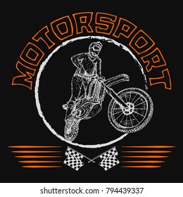Motorcycling. Motorcyclist on a background with flags.