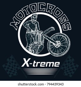 Motorcycling. Motorcyclist on a background with flags.