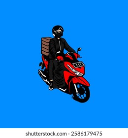 motorcyclist delivering a package order front view right side vector illustration