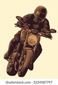 Motorcyclist. Editable hand drawn illustration. Vector vintage engraving. Isolated on light background. 8 eps