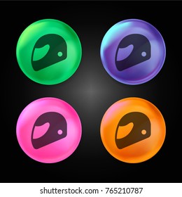 Motorcyclist helmet side view crystal ball design icon in green - blue - pink and orange.
