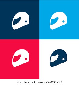 Motorcyclist helmet side view four color material and minimal icon logo set in red and blue