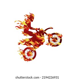 Motorcyclist icon of fire. Burning vector symbol