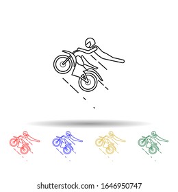 Motorcyclist in a jump multi color style icon. Simple thin line, outline vector of bigfoot car icons for ui and ux, website or mobile application