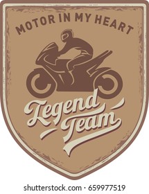 The motorcyclist, a legend Team, the Motor is in my heart, motorcycle, Sportbike, stripe, brown background, illustration, vector
