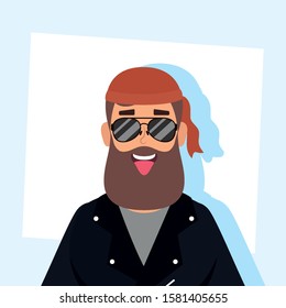 motorcyclist man with beard avatar character vector illustration design