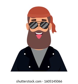 motorcyclist man with beard avatar character vector illustration design