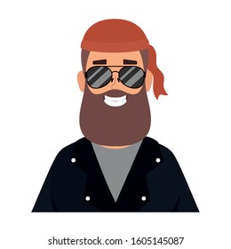 motorcyclist man with beard avatar character vector illustration design