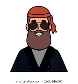 motorcyclist man with beard avatar character vector illustration design