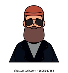 motorcyclist man with beard avatar character vector illustration design