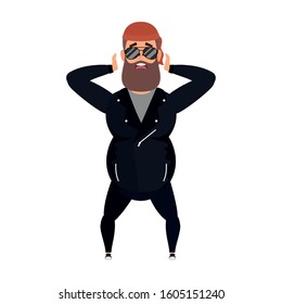 motorcyclist man with beard avatar character vector illustration design