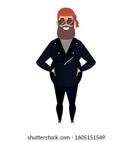 motorcyclist man with beard avatar character vector illustration design