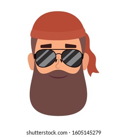 motorcyclist man with beard and sunglasses head vector illustration design