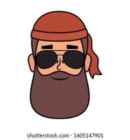 motorcyclist man with beard and sunglasses head vector illustration design
