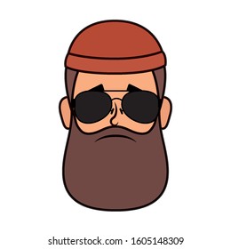 motorcyclist man with beard and sunglasses head vector illustration design