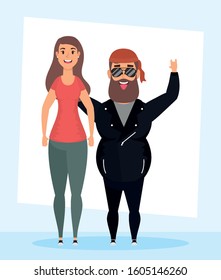 motorcyclist man with woman characters vector illustration design