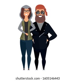 motorcyclist man with woman characters vector illustration design