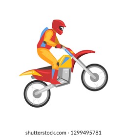 Motorcyclist, Motocross Racing, Motorbiker Male Character Vector Illustration