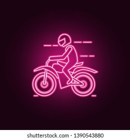 Motorcyclist neon icon. Elements of bigfoot car set. Simple icon for websites, web design, mobile app, info graphics