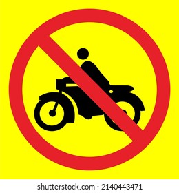 motorcyclist no-pass sign and highway traffic sign symbol on the road, on a yellow background. simple vector illustration
