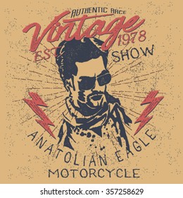 Motorcyclist old posters.Vintage Style man vector.