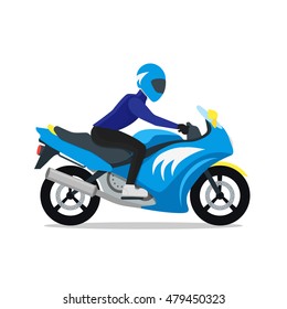 Motorcyclist on Motorbike. Flat Design Style. Vector illustration