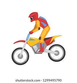 Motorcyclist on Motorbike, Motocross Racing, Motorbiker Male Character Vector Illustration