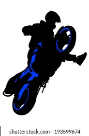 Motorcyclist performed extreme stunts on a white background