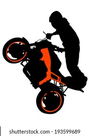 Motorcyclist performed extreme stunts on a white background