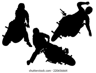 Motorcyclist performed extreme stunts on a white background