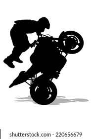 Motorcyclist performed extreme stunts on a white background