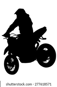Motorcyclist performed extreme stunts on a white background