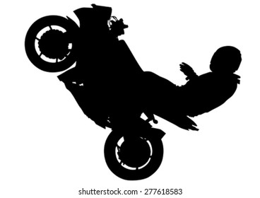 Motorcyclist performed extreme stunts on a white background