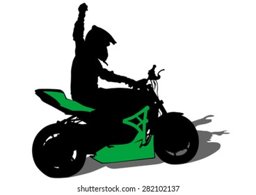 Motorcyclist performed extreme stunts on a white background