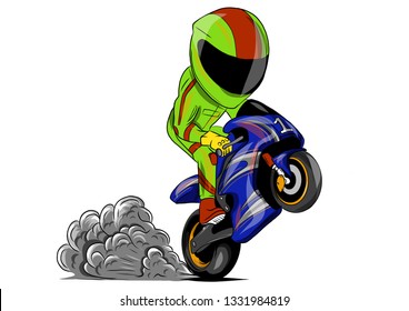 Motorcyclist Prancing With His Bike Vector Illustration