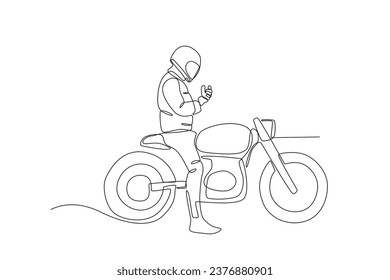 A motorcyclist preparing to travel. Bikers one-line drawing