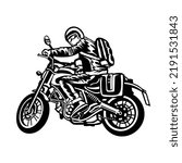 motorcyclist silhouette vector isolated on blue background.
