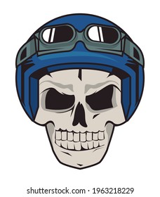 motorcyclist skull with helmet and goggles