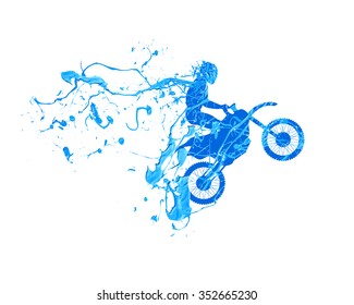 motorcyclist. Splash blue paint