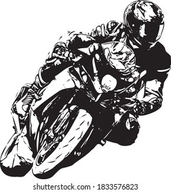 Motorcyclist at sport bike rides by empty asphalt road. sport bike. Vector