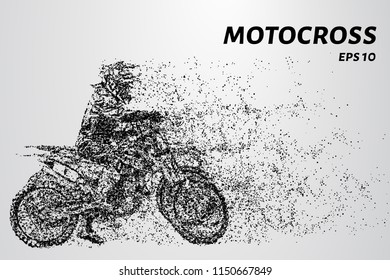 Motorcyclists at the start of the race. Motocross from particles.