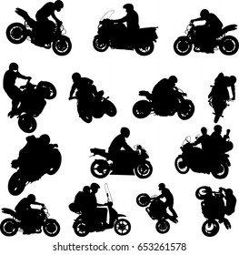 motorcylists silhouettes collection - vector