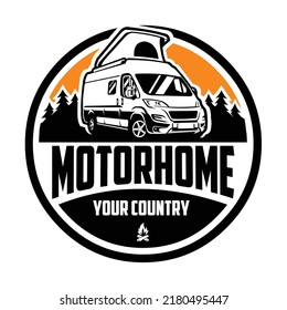 Ilustración del logotipo del emblema de la camioneta de la autocaravana. Mejor diseño para pegatinas y camisetas