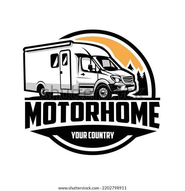 Motorhome camper van circle\
emblem logo illustration. Best for sticker and tshirt related\
industry