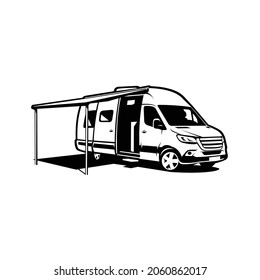 Motorhome campervan caravan vector silhouette illustration