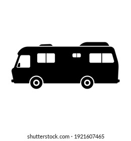 Motorhome icon. Black silhouette. Side view. Vector flat graphic illustration. The isolated object on a white background. Isolate.