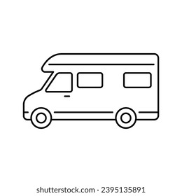 Motorhome-Symbol. Camper. Schwarze Kontur lineare Silhouette. Bearbeitbare Striche. Seitenansicht. Vektorgrafik, einfache flache Grafik. Einziger Gegenstand auf weißem Hintergrund. Isolieren.