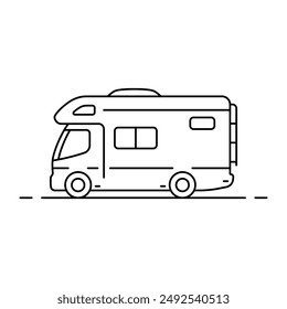 Motorhome icon. Camper. Black contour linear silhouette. Editable strokes. Side view. Vector simple flat graphic illustration. Isolated object on a white background. Isolate.