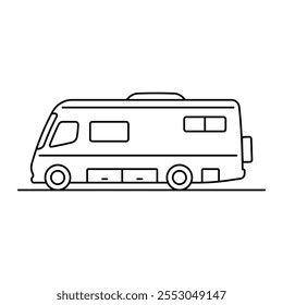 Motorhome icon. Camper. Black outline linear silhouette. Editable strokes. Side view. Vector simple flat graphic illustration. Isolated object on white background. Isolate.